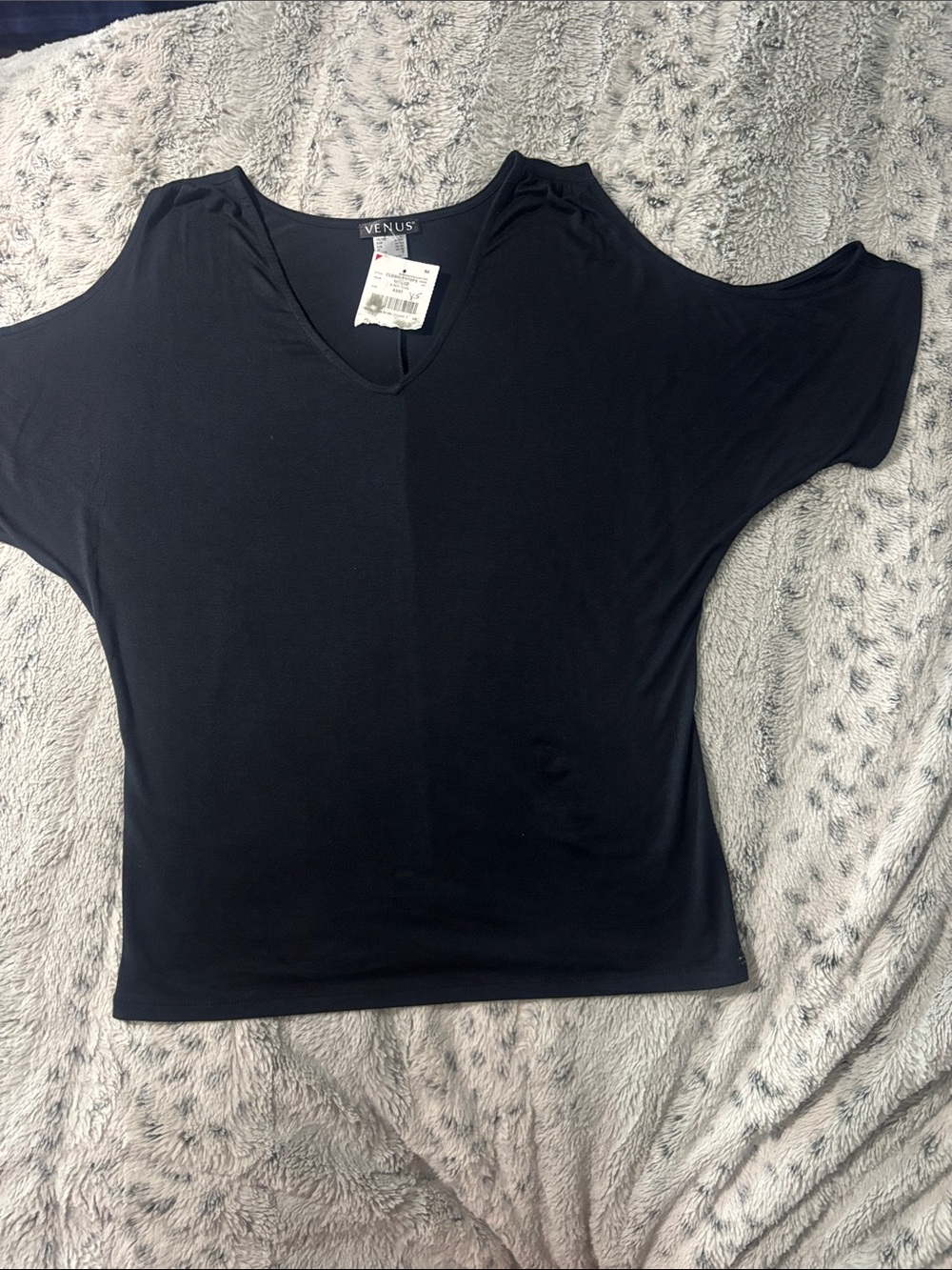 VENUS Black V-Neck Cold-Shoulder Top